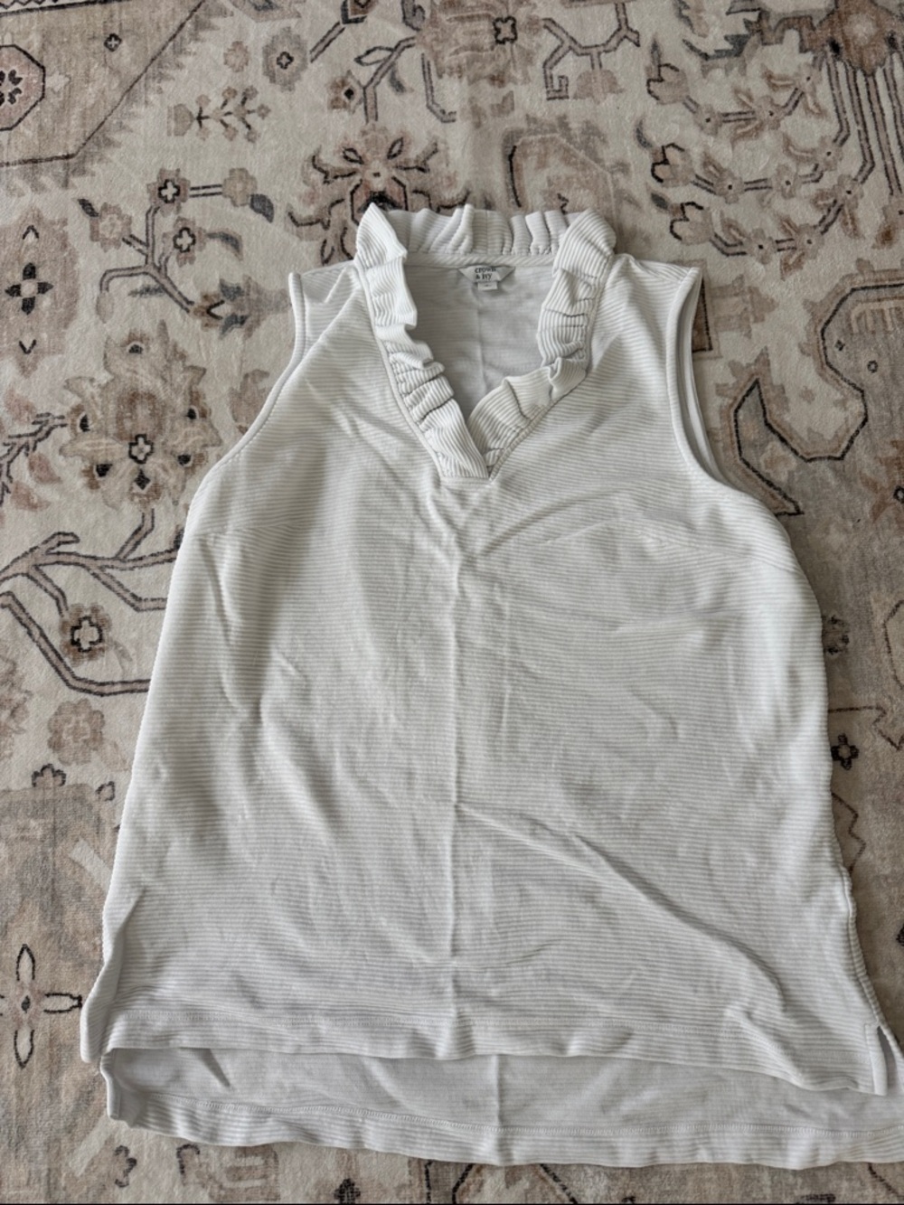 crown & ivy Sleeveless Ruffle V-Neck Top - White